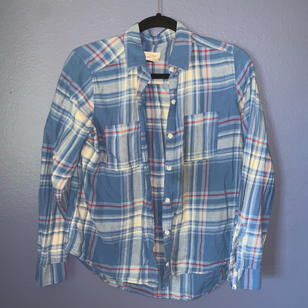 Blue Button Up Longsleeve Plaid Shirt